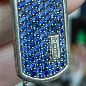 DAVID YURMAN .925 Sterling Silver .585 Gold Sapphire Pave Dog Tag Necklace EUC